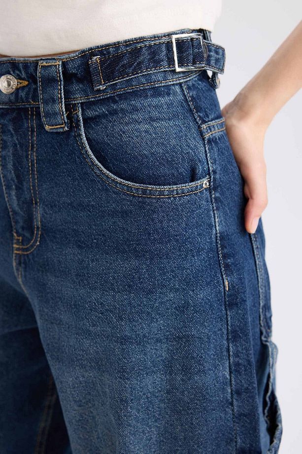 Baggy Fit Yüksek Bel Uzun Jean Yıkamalı Pantolon D0748AX25SP - 5