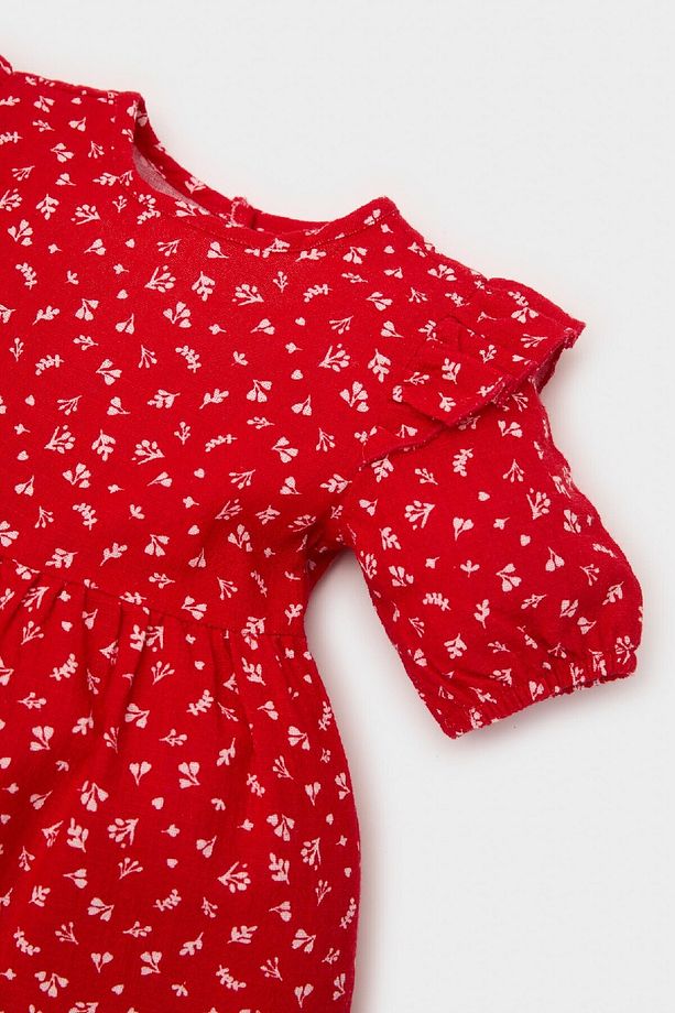 Kız Bebek Desenli Kısa Kollu Flamlı Poplin Elbise E5809A525SP - 2