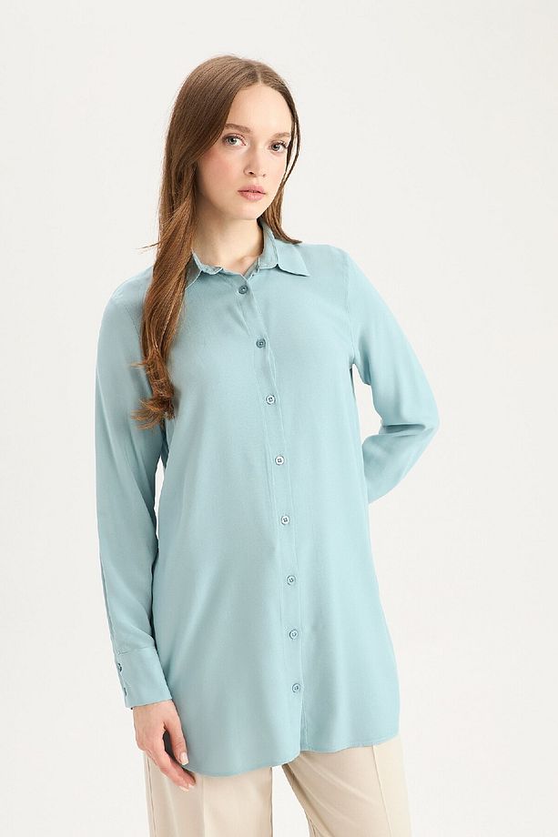Regular Fit Basic Düz Uzun Kollu Tesettür Gömlek Tunik Z3538az25sp - 3