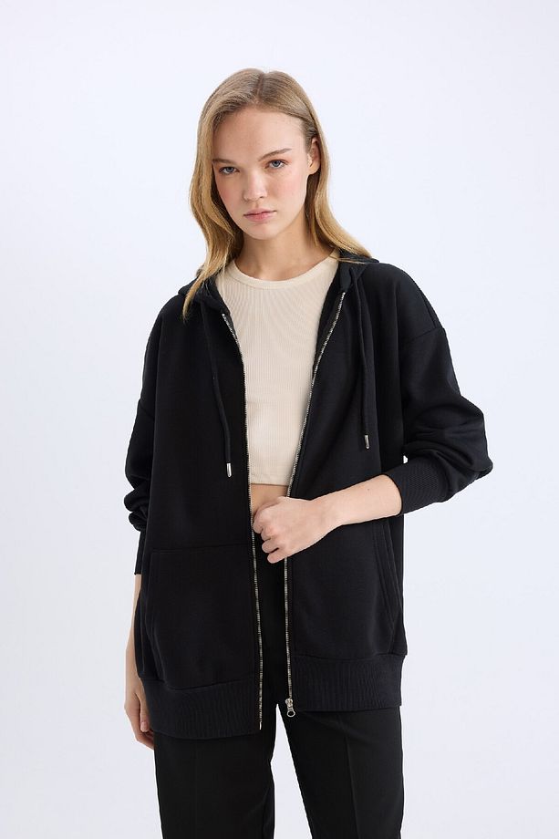 Oversize Geniş Kalıp Kapüşonlu Cepli Basic Düz Fermuarlı Sweatshirt V4233az25sp - 3