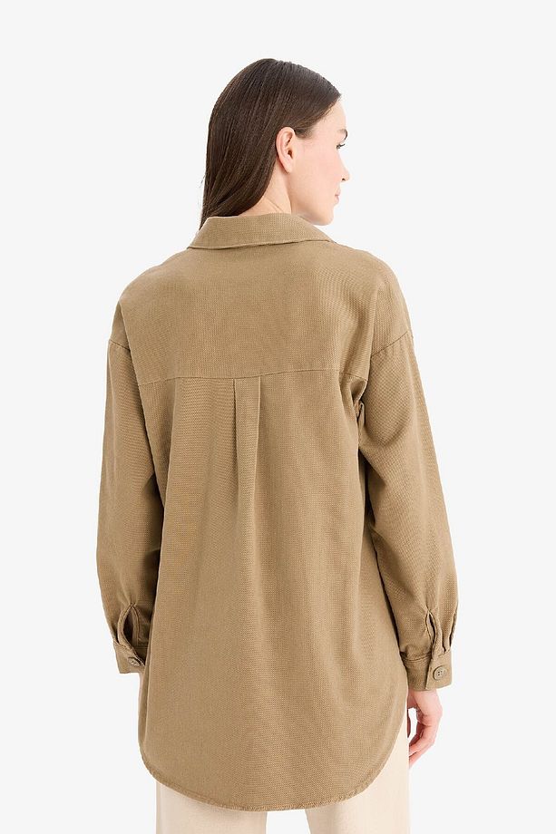 Relax Fit Basic Düz Gabardin Uzun Kollu Gömlek Tunik A6474AX25SP - 7