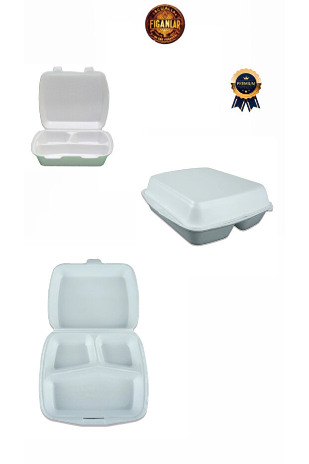 100 kişilik 3 Gözlü - 3 Bölmeli Kapaklı Köpük tabildot Strafor Tabak seti lüks çatal + kaşık seti - 8