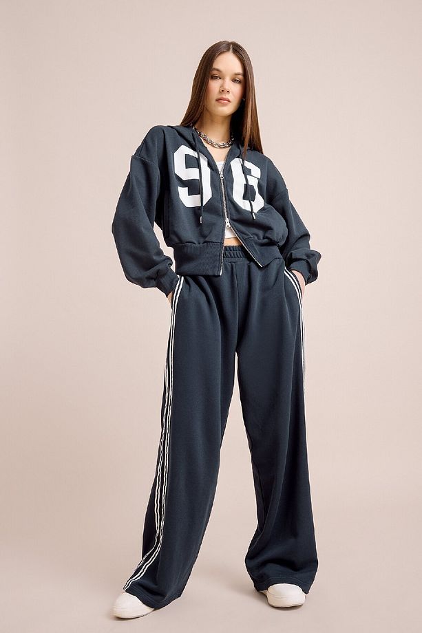 Coool Oversize Geniş Kalıp Kapüşonlu Baskılı Kalın Fermuarlı Sweat Hırka E5462ax25sm - 2
