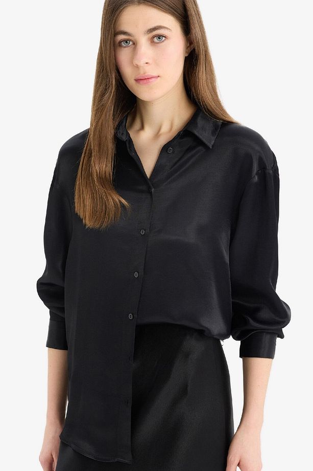 Regular Fit Saten Basic Düz Uzun Kollu Gömlek E1783ax25sp - 5