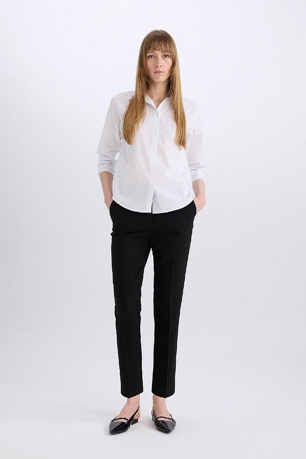 Regular Fit Basic Düz Poplin Uzun Kollu Beyaz Gömlek E5336AX25SP - 7