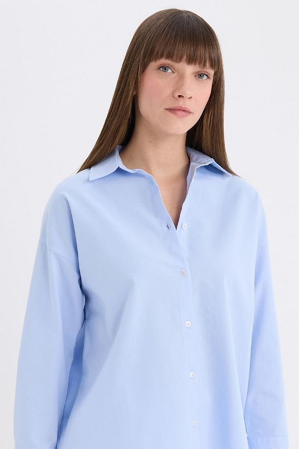 Oversize Geniş Kalıp Basic Düz Oxford Uzun Kollu Gömlek C4597AX25SP - 4