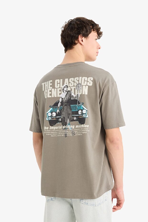 100% Cotton Oversize Wide Fit Crew Neck Back Printed Short Sleeve T-Shirt C3627Ax25Sm