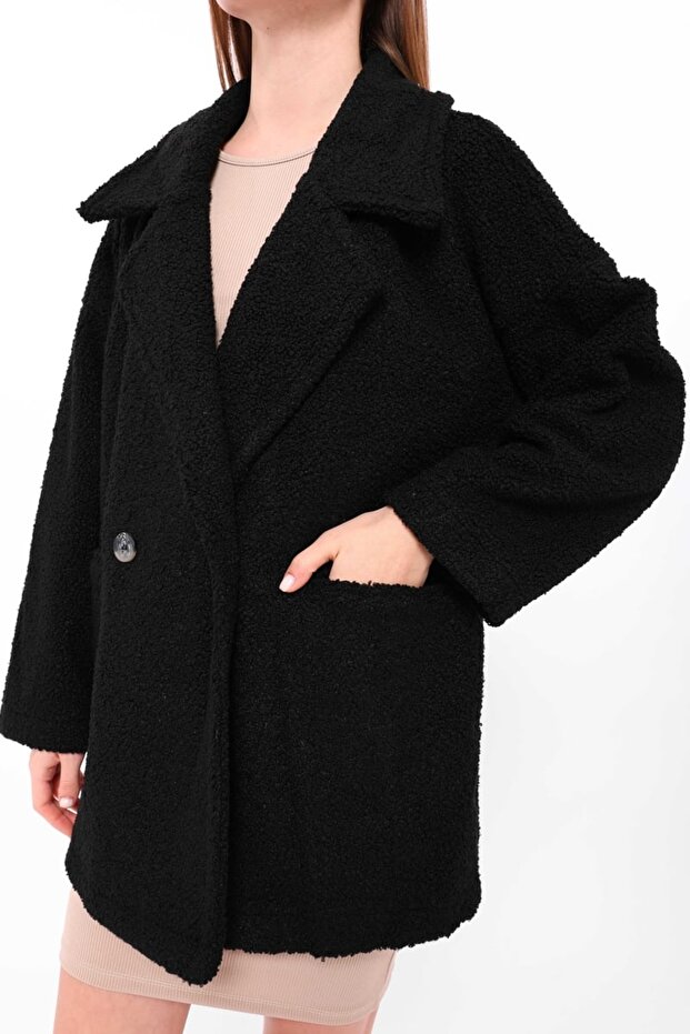 Siyah - Teddy Buklet Ceket - 6