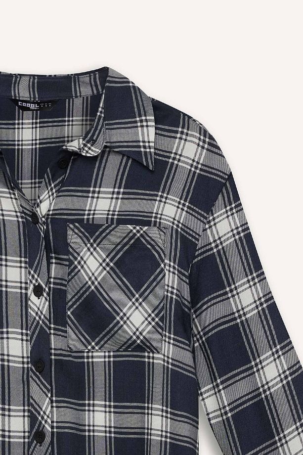 Coool Oversize Geniş Kalıp Kareli Flanel Uzun Kollu Gömlek E4593ax25sp - 2