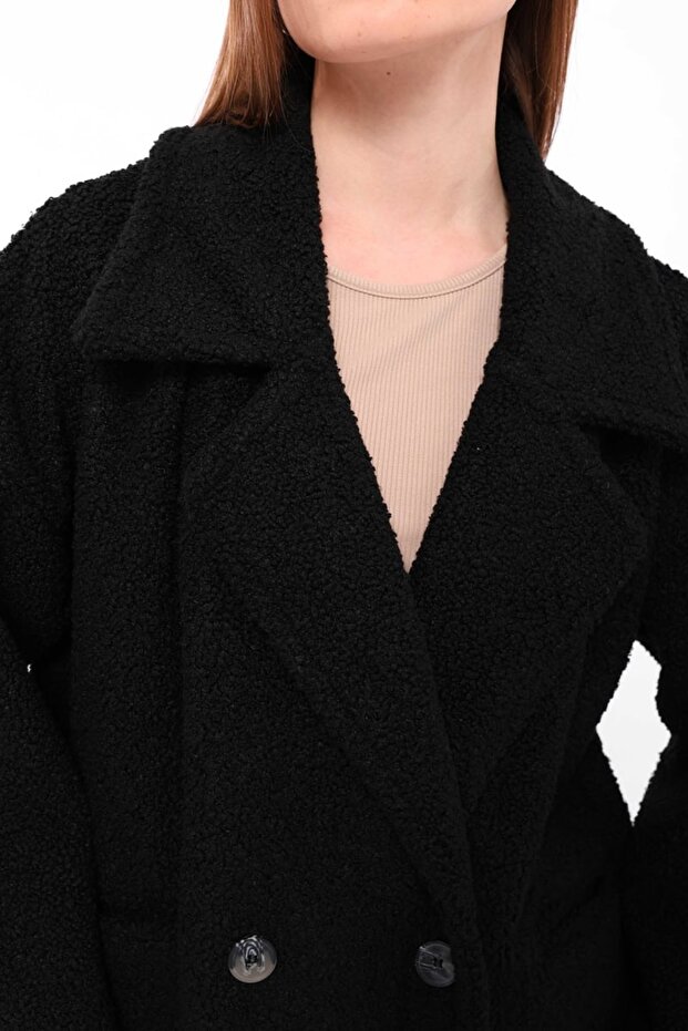Siyah - Teddy Buklet Ceket - 2