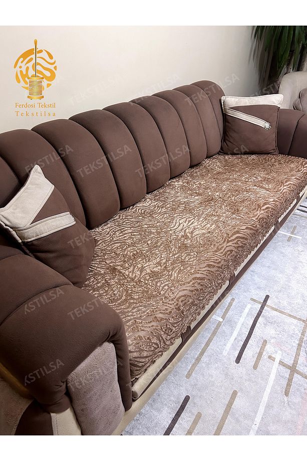 Süngerli Koltuk Örtüsü Jakarli Yeni Moda Kapiçino Rengi 1 Adet 210*170 Cm - 5