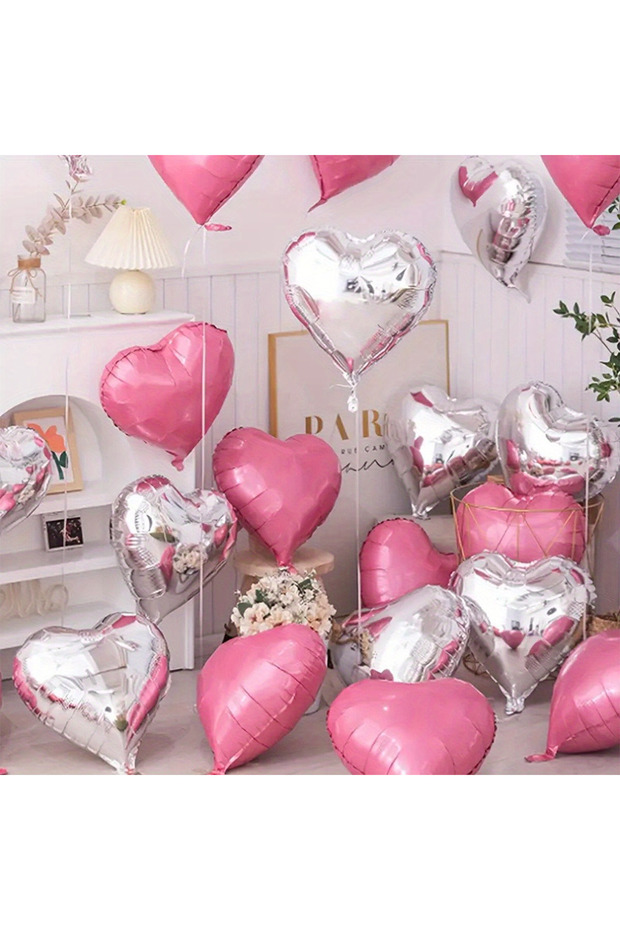 Set of 10 Heart Foil Balloons – 18 Inch | Gold, Silver, Pink, Red Color Optional