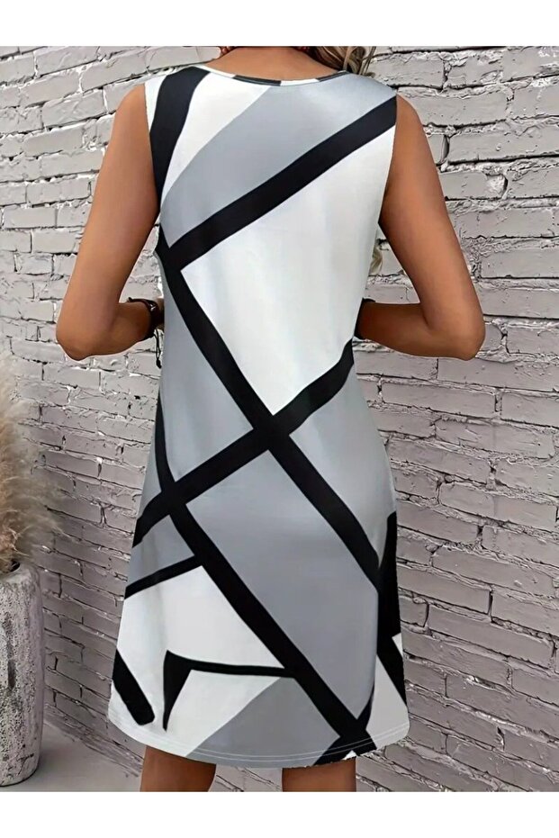 Strappy U-Neck Patterned Mini Dress - 2