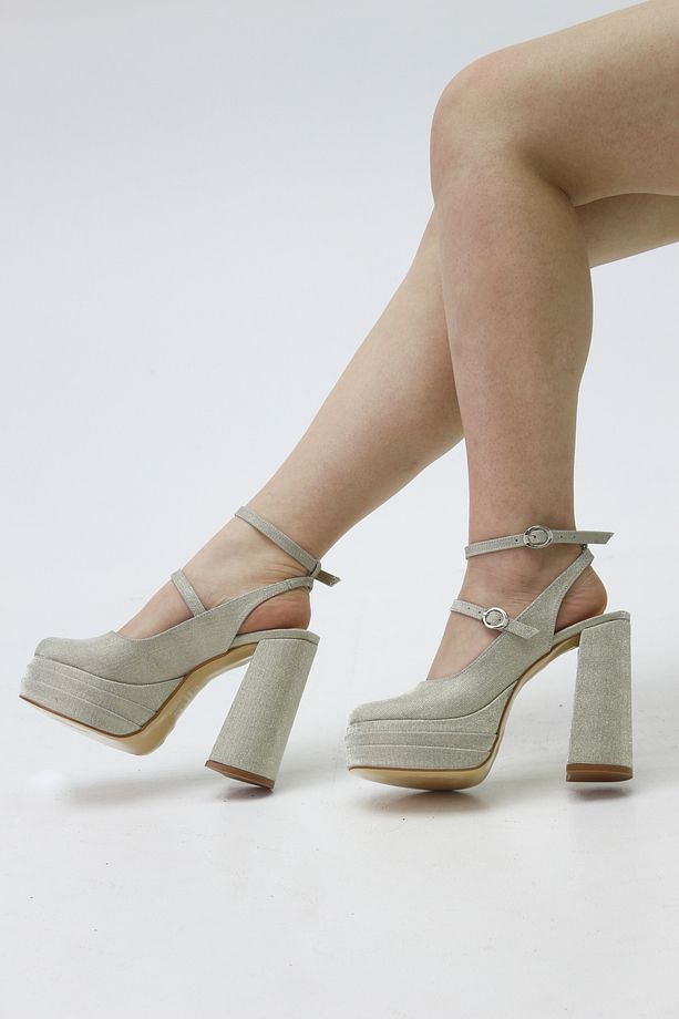 ALTIN SİM BİLEK ATKILI ÇİFT PLATFORM ABİYE AYAKKABI 12CM - 1