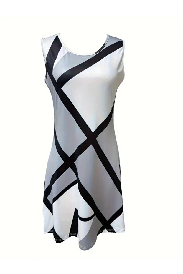 Strappy U-Neck Patterned Mini Dress - 3