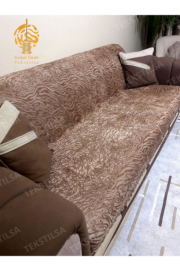 Süngerli Koltuk Örtüsü Jakarli Yeni Moda Kapiçino Rengi 1 Adet 210*170 Cm - 7