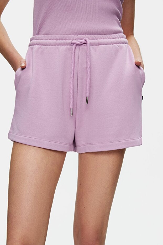 Beli Lastikli Mini Mor Şort - 5