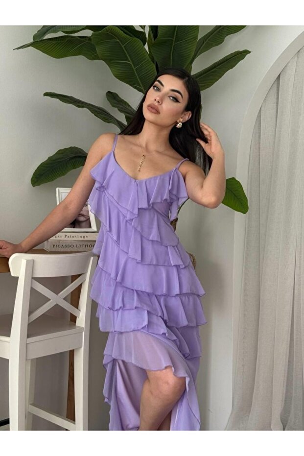 Ples Yırtmaç Detaylı Elbise - 5