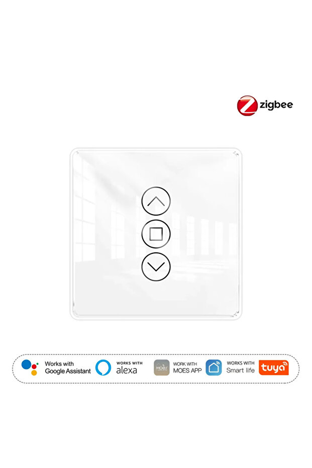 مفتاح ستارة ذكي أبيض من تويا بتقنية ZigBee، يدعم تقنية 2.5D، مزود بلوحة لمس زجاجية مقوسة بتردد RF433، وجهاز تحكم عن بعد عبر تطبيق.