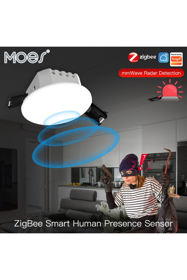 جهاز استشعار وجود الإنسان الذكي من MOES بتقنية ZigBee/WiFi مع رادار وكاشف ضوئي