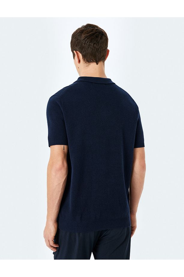 Pamuklu Basic Polo V Yaka Kısa Kollu Triko Tişört - 4