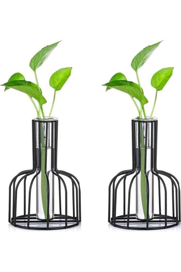 Set Of 2 Metal Flower Test Tube Vase Multicolour one size cm