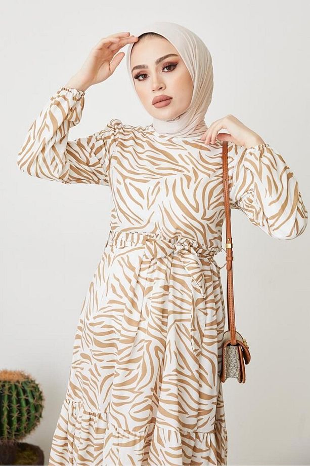Zebra Desen Elbise Bej 401 - 3