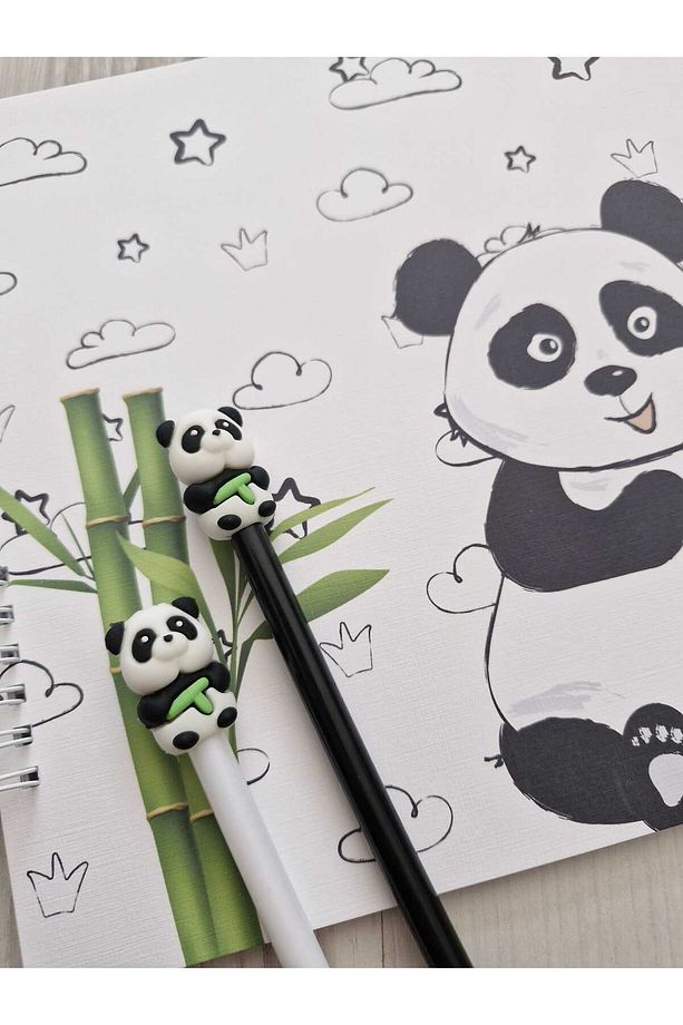 Panda Temalı Resim Defteri - A5 Defter Çizgili ve 2 Jel Kalem - 3