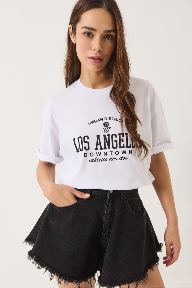 Women's White Los Angeles Printed Crew Neck Casual T-Shirt 0269 60283154
