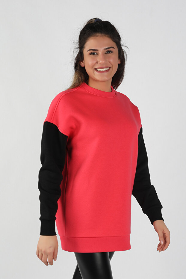 Colorful Sleeve Women's Sweatshirt - Pomegranate