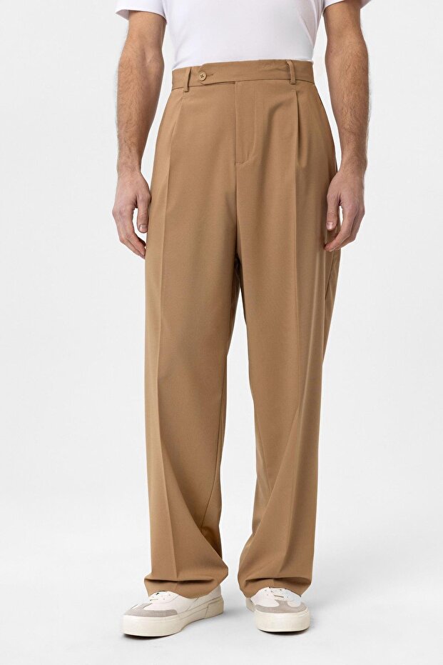 Baggy high waist men's fabric trousers
