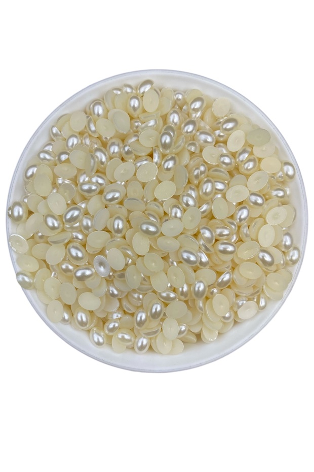 Small Oval 6X8Mm Half Pearl Cream Plastic Pearl, Hobby Accessory, Gluing Half Pearl (25Gr,~250Pcs)