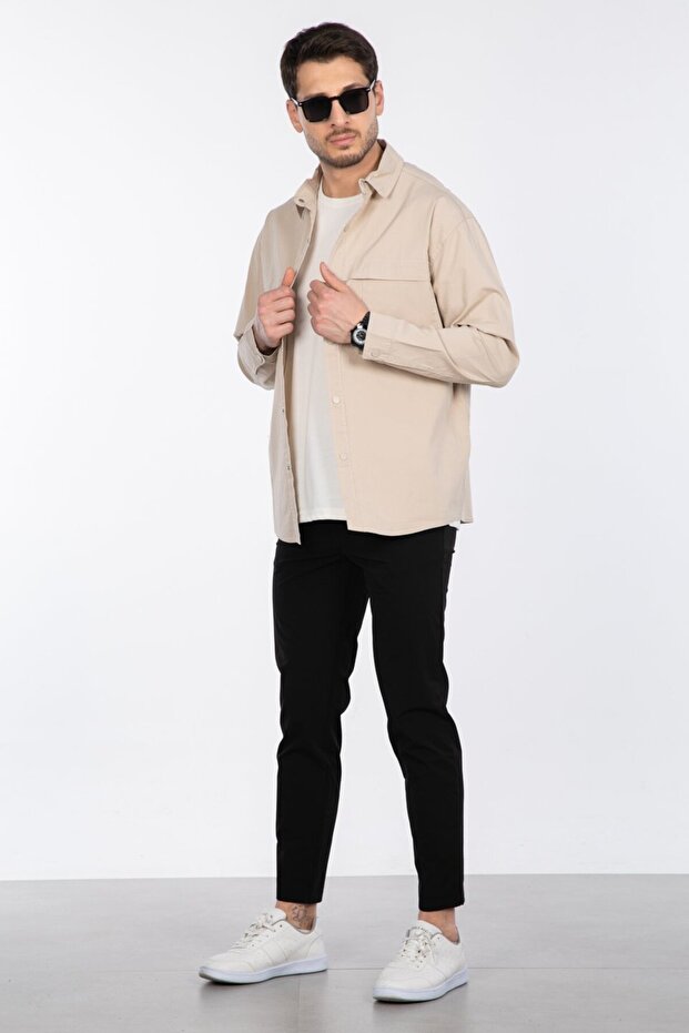 Çift Cep Teknik Gömlek - Taş - 4