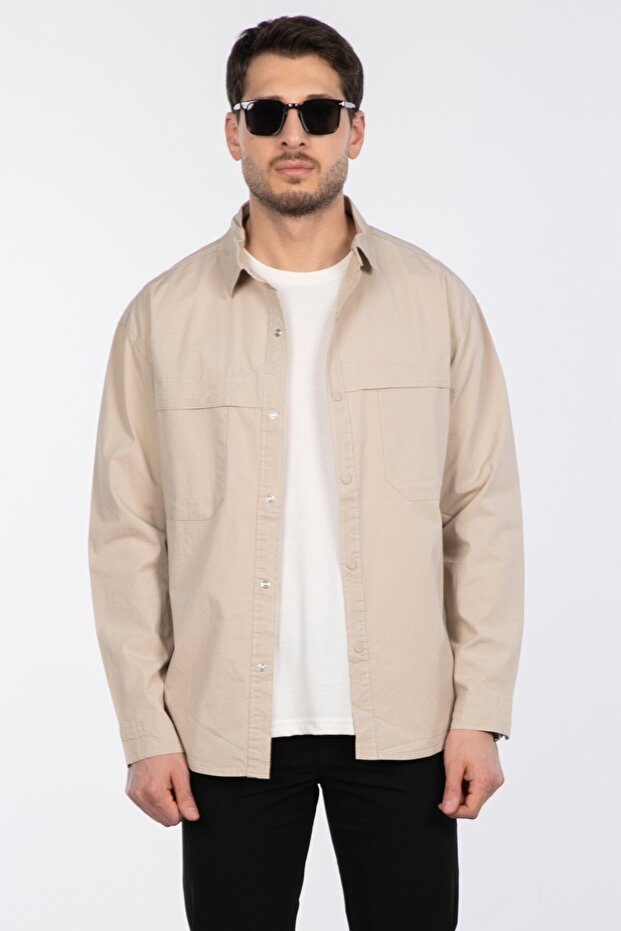 Çift Cep Teknik Gömlek - Taş - 2