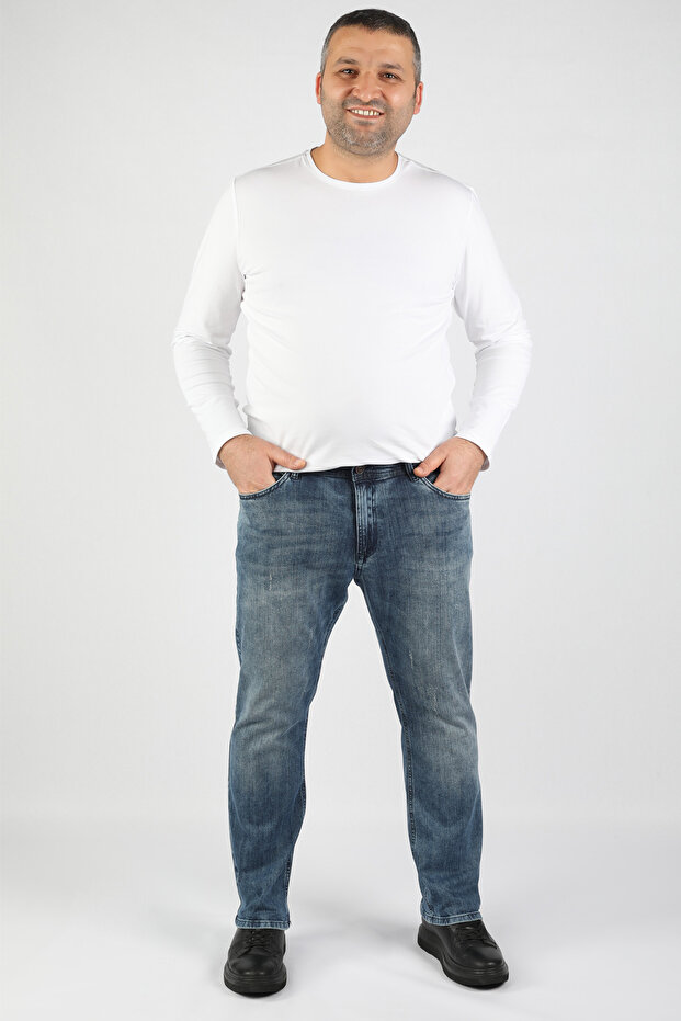 Large Size Basic Jeans Distressed Blue