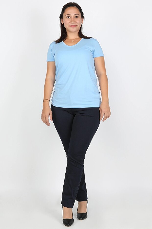 Plus Size Gabardine Women's Trousers Navy Blue