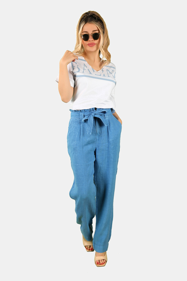 Light Blue Linen Baggy Trousers