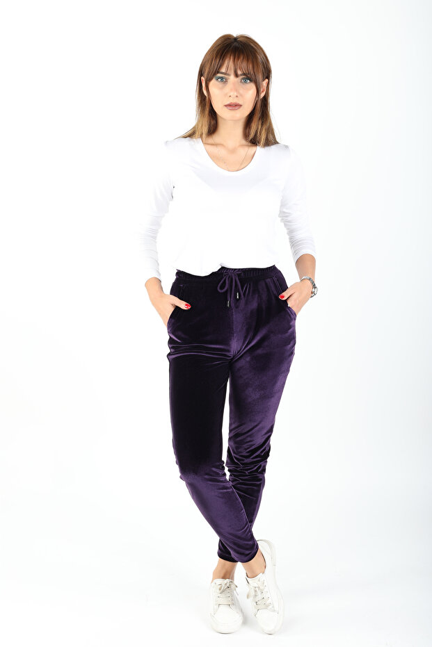 Kadife Pantolon Mor - 1