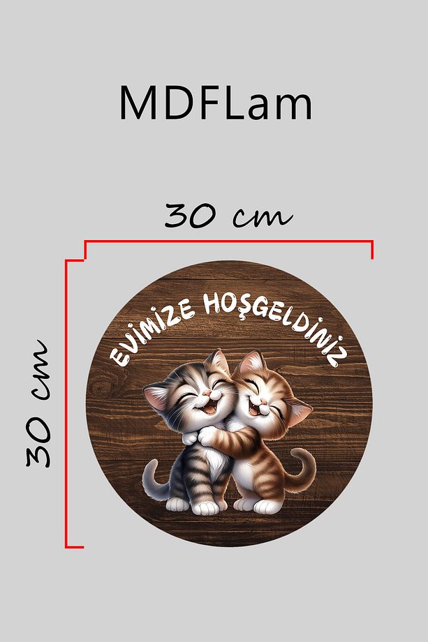 Dijital Baskı ahşap, mutlu kediler desenli Kapı süsü, Duvar Süsü - 3
