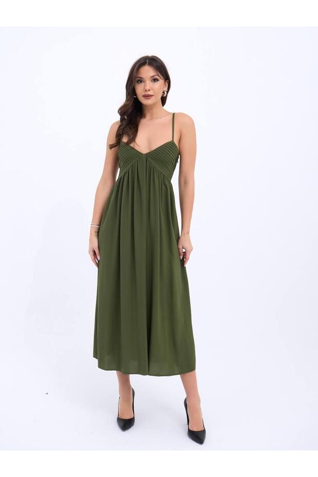 İnce Askılı Viskon Elbise - 1