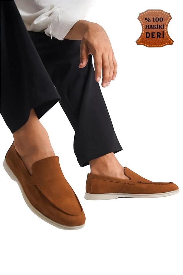 Erkek Hakiki Deri Nubuk Leofar Ayakkabı TABA - 7