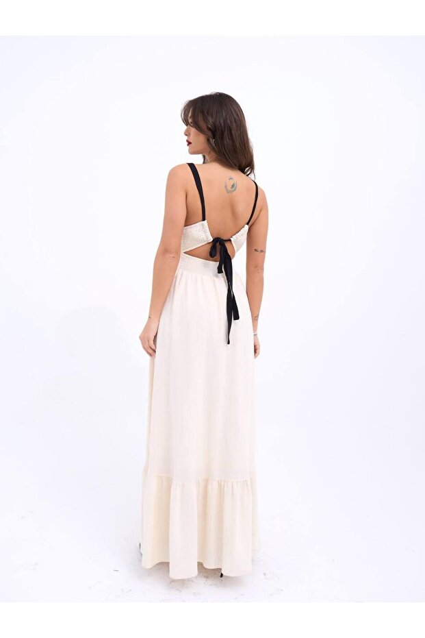 %100 Ham Keten Elbise - 3