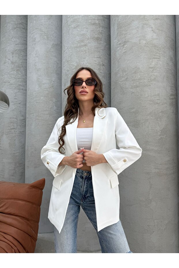 Beyaz Blazer Ceket - 4