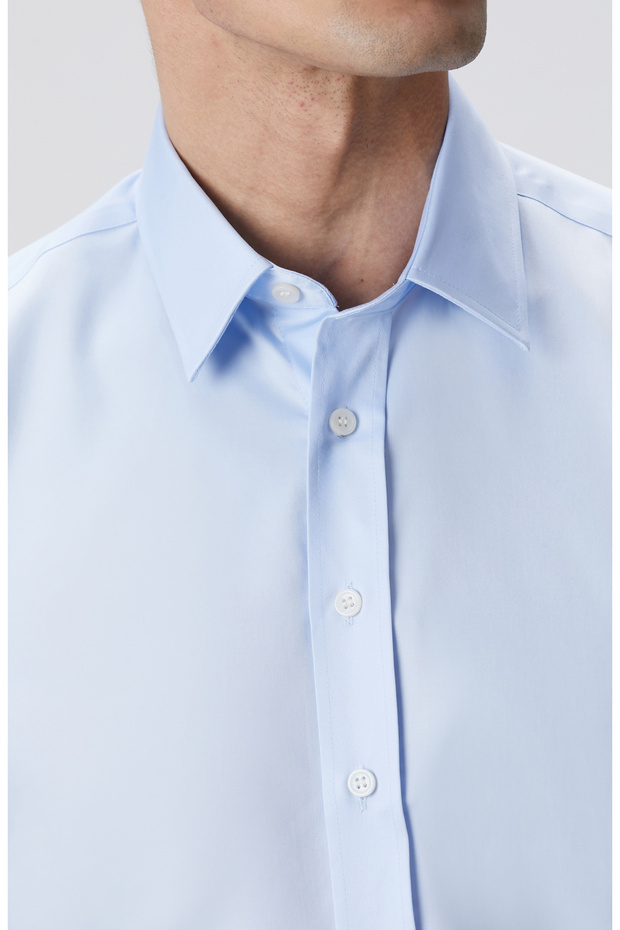 Mavi Non-iron Saten Gömlek - 6