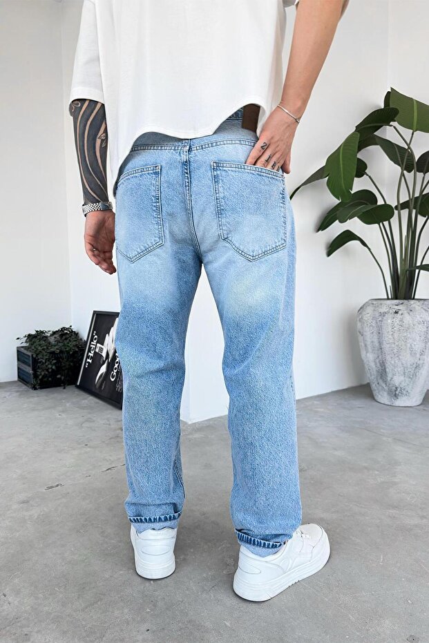 Eskitme Buz Mavi Dokulu Basic Regular Pantolon - 3