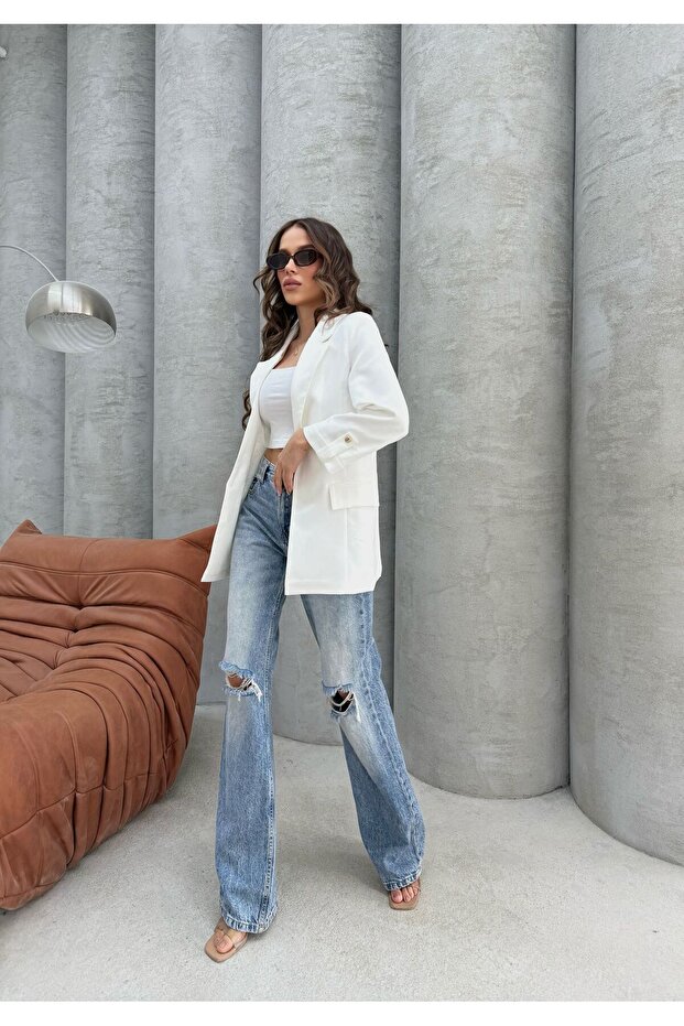 Beyaz Blazer Ceket - 5