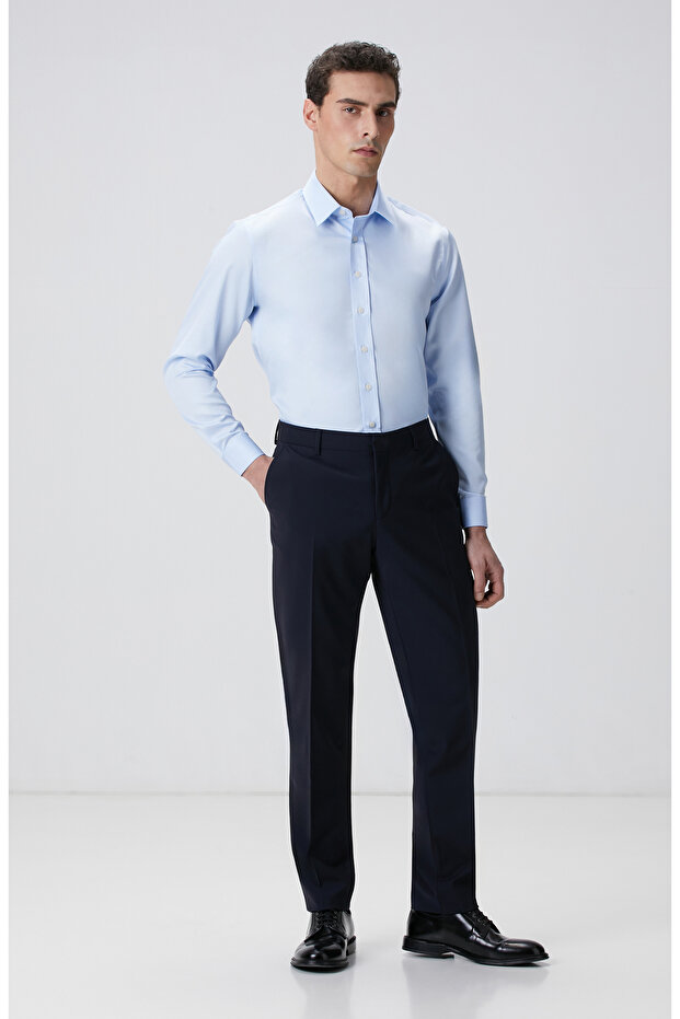 Mavi Non-iron Saten Gömlek - 3