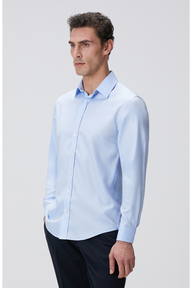 Mavi Non-iron Gömlek - 4