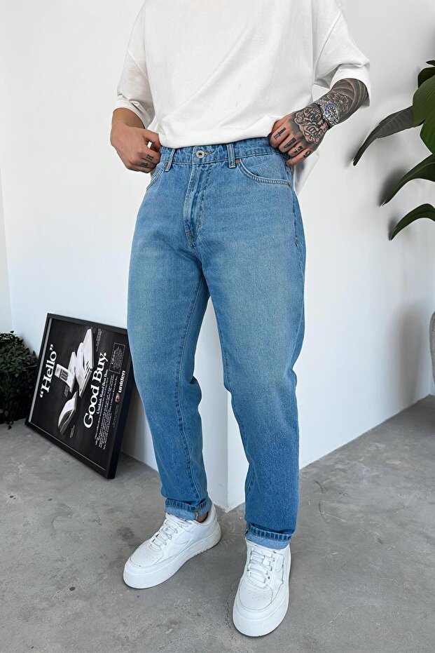 Soft Mavi Dokulu Basic Regular Pantolon - 1