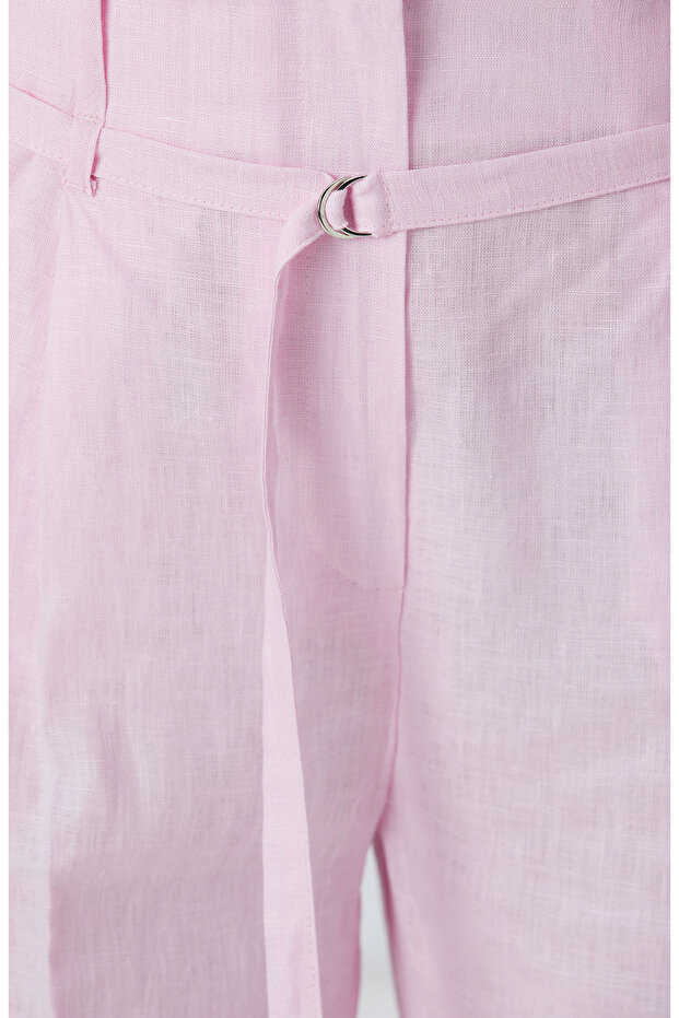 Pembe Keten Pantolon - 5